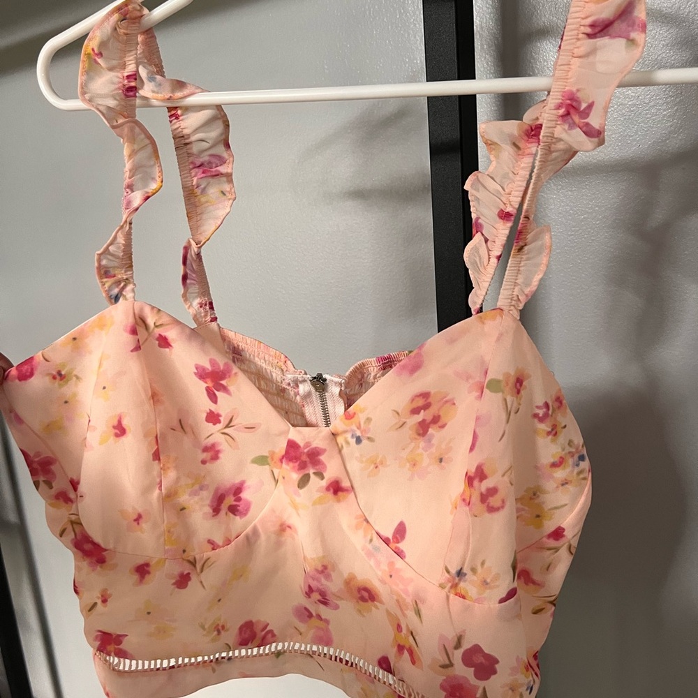 Floral Ruffle Trim Bralette - Pink